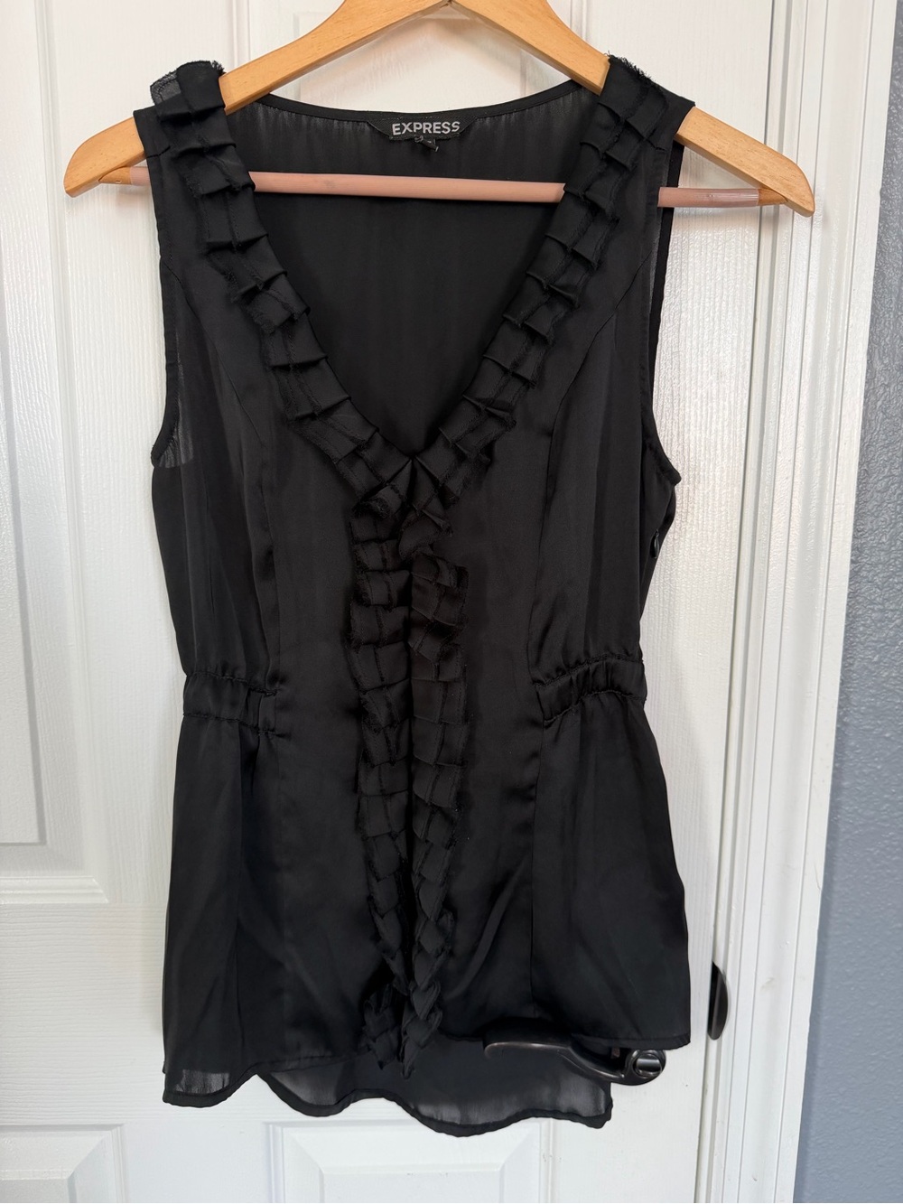 Express Black Ruffle-Trim V-Neck Sleeveless Camisole